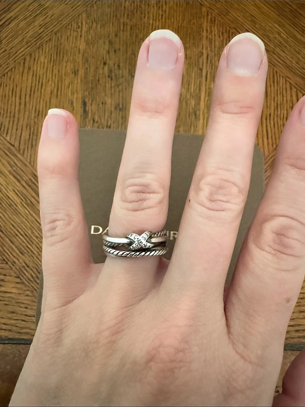 David Yurman X Pavé Diamond Crossover Ring Silver - Picture 1 of 6